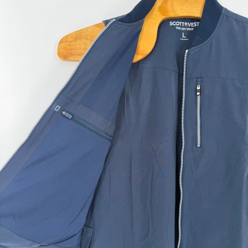 SCOTTeVEST The 101 Vest Mens Large Navy Blue 9 Pocket Travel Utility Tech Vest